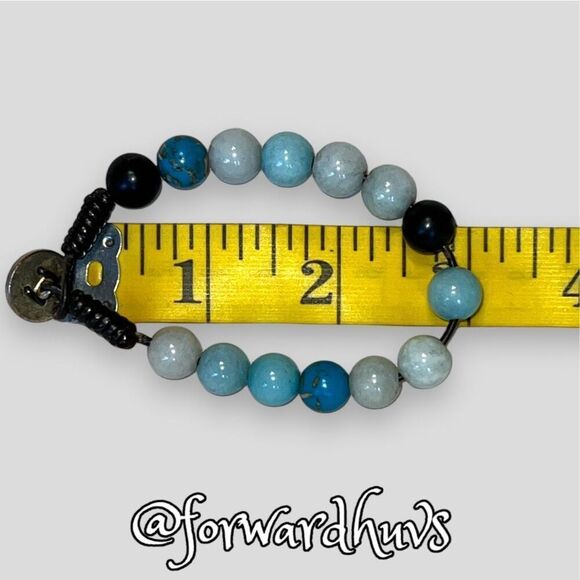 Blue Stone Fossil Brand Bracelet on Brown Cord - Picture 9 of 10